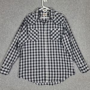 Eli Cattleman Tall Man Pearl Snap Button Western Shirt Black White Plaid XLT